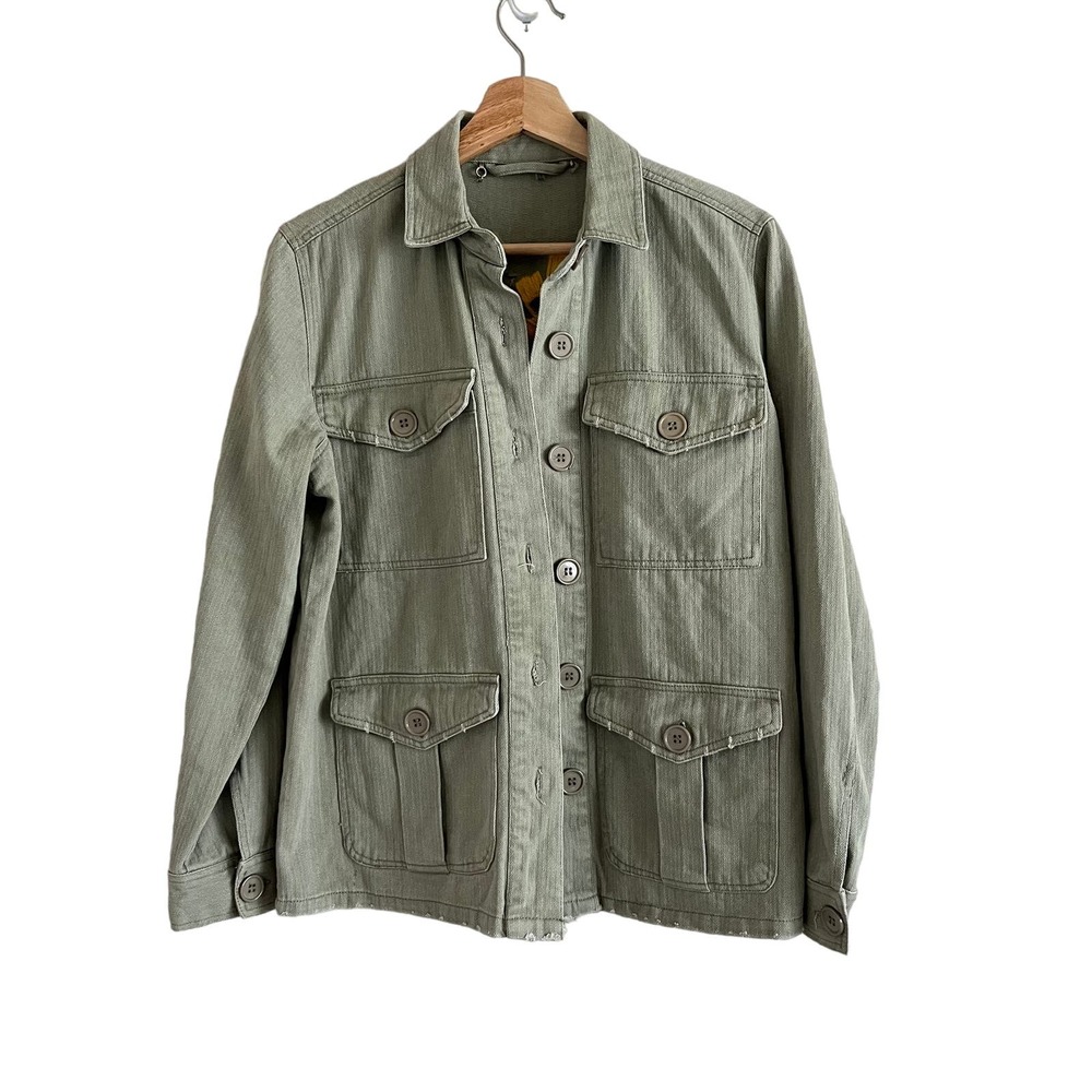 Paparazzi Light Green Sage Embroidered Women's Four Pocket Jacket Size Small